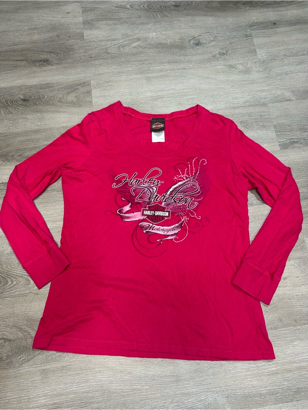 Y2K inspired magenta pink Harley Davidson long sleeve Sz L shirt